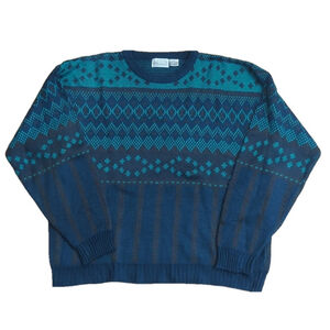 Vintage 80s Chateau Crew Neck Sweater XL Blue Brown